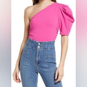 NEW Free People Somethin Bout You One-Shoulder Bodysuit Dancing Queen Pink - M